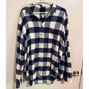 L.L.Bean Navy & White Buffalo Check Flannel Shirt - XL